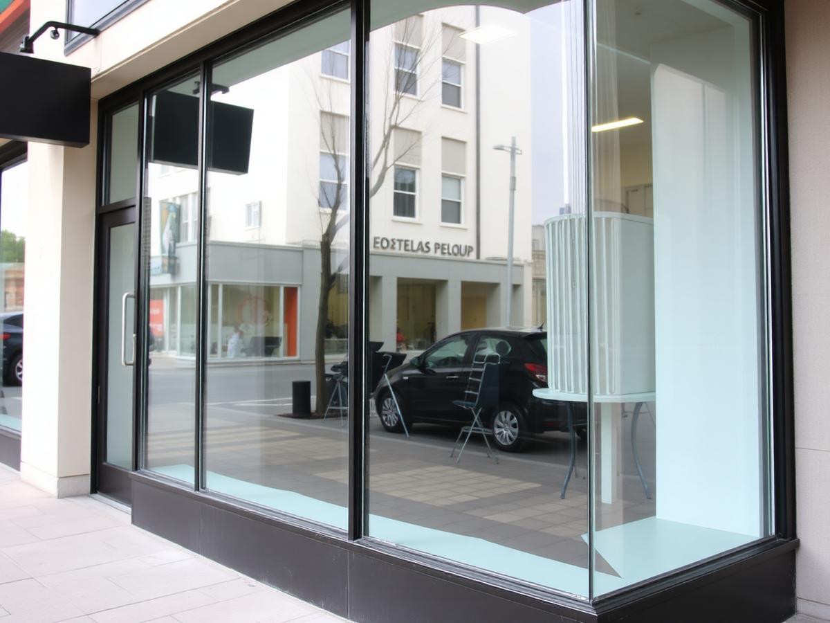 Vitrine commerciale en verre propre d'un commerce de rue